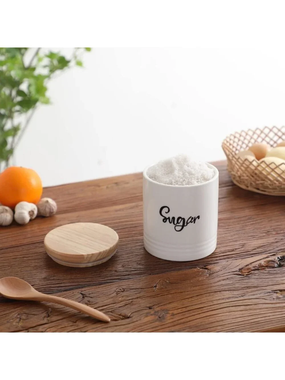 Space-Saving Porcelain Food Storage Containers with Lid, 4.5 Inch, Labeled Sugar